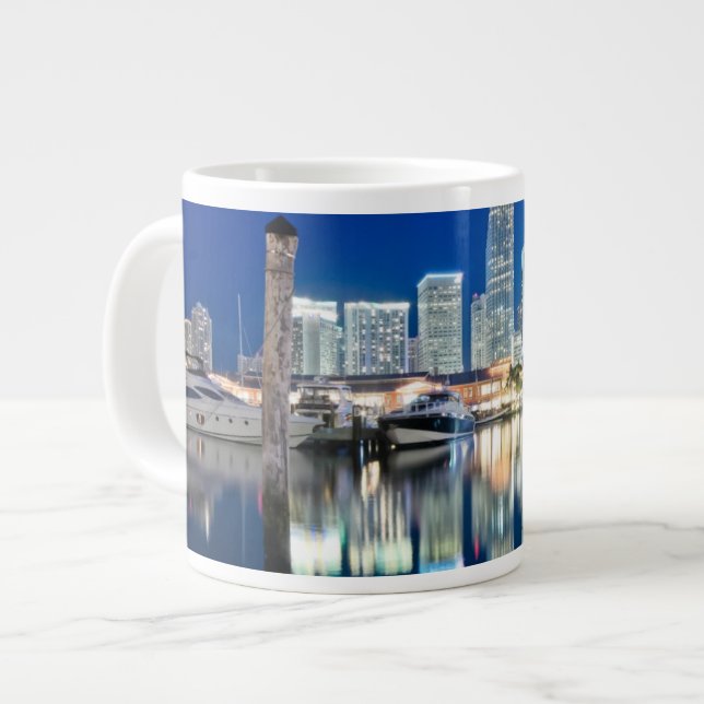 View of skyline with reflection in water, Miami Large Coffee Mug (Front Left)