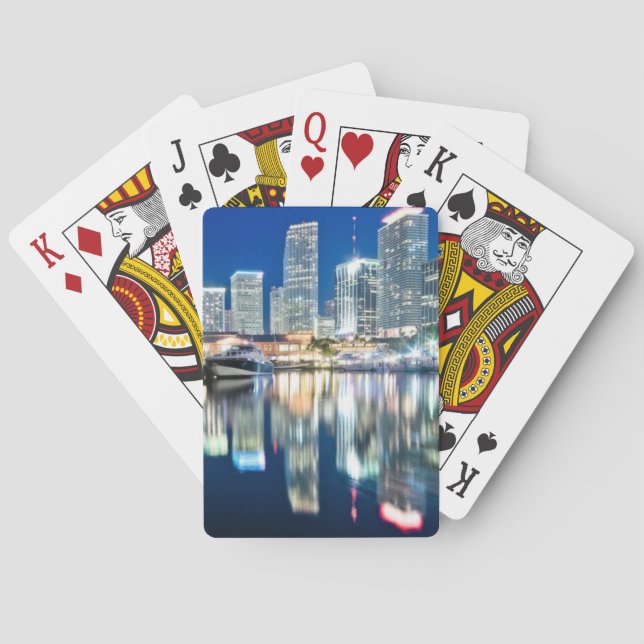 View of skyline with reflection in water, Miami Playing Cards (Back)