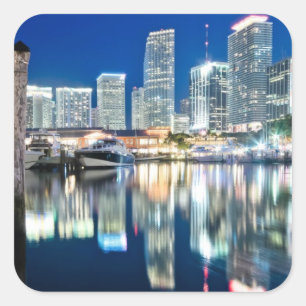 View of skyline with reflection in water, Miami Square Sticker