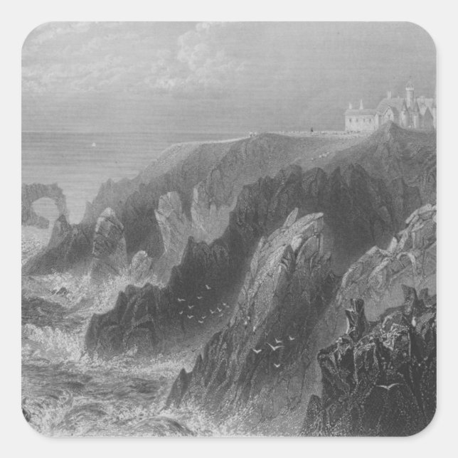 View of Slaines Castle, near Peterhead Square Sticker (Front)