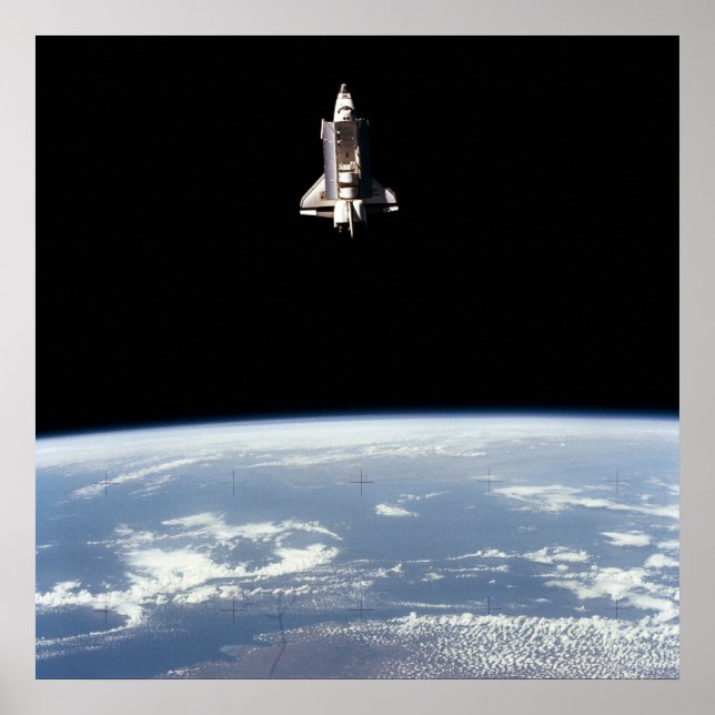 View of Space Shuttle Challenger above Earth Poster (Front)