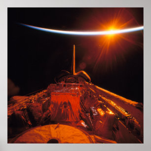 View of Sunset from Space Shuttle Discovery Poster