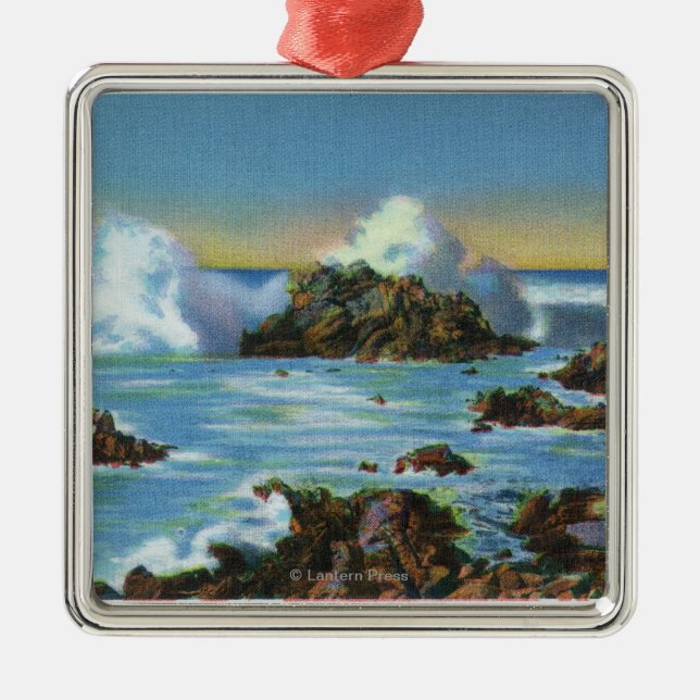 View of Surf Along the Rock Metal Ornament (Front)