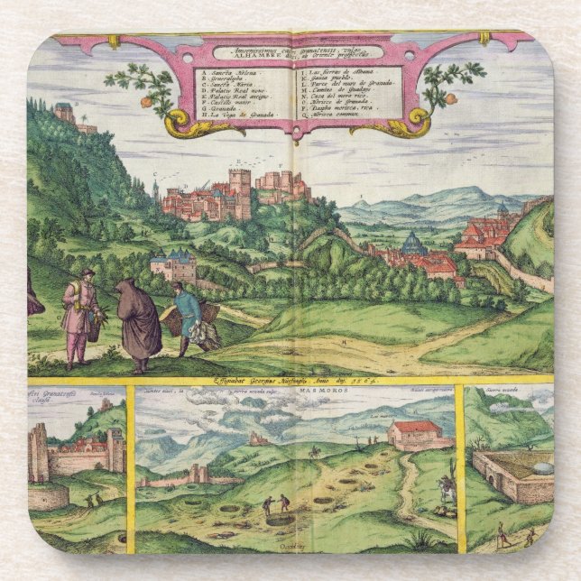 View of the Alhambra, from 'Civitates Orbis Terrar Coaster (Front)