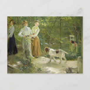 View of the artist's garden with his daughters postcard