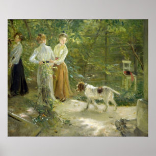 View of the artist's garden with his daughters poster