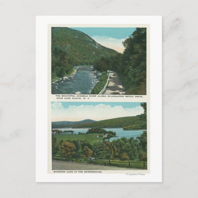 View of the Ausable River and Schroon Lake Postcard (Front)