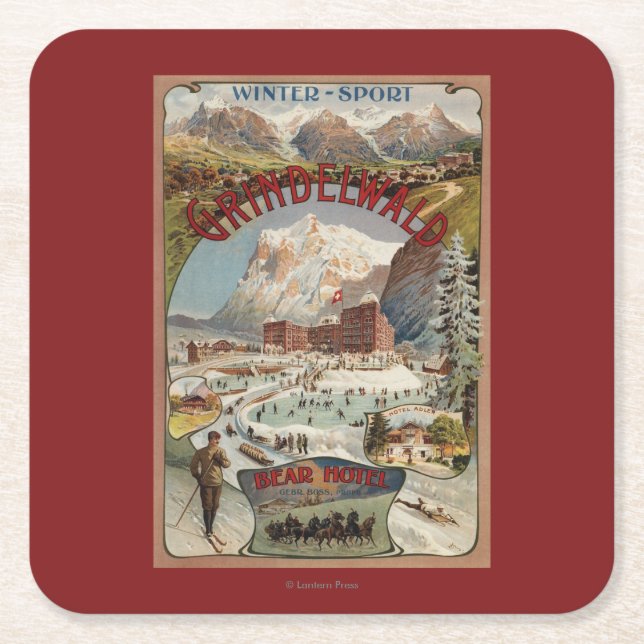 View of the Bear Hotel Promotional Poster Square Paper Coaster (Front)