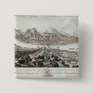 View of the Capital City and Fortress of Salzburg, 15 Cm Square Badge