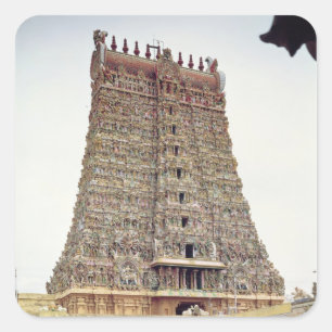 View of the carved exterior of the south gopuram square sticker