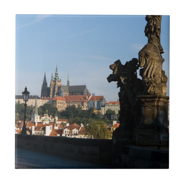 View of the Castle from Charles bridge in Prague Ceramic Tile (Front)