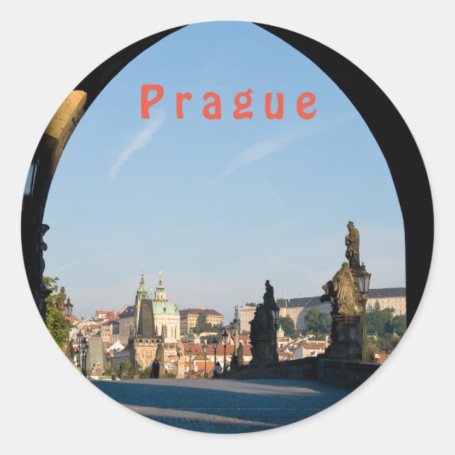 View of the Charles bridge in Prague Classic Round Sticker (Front)