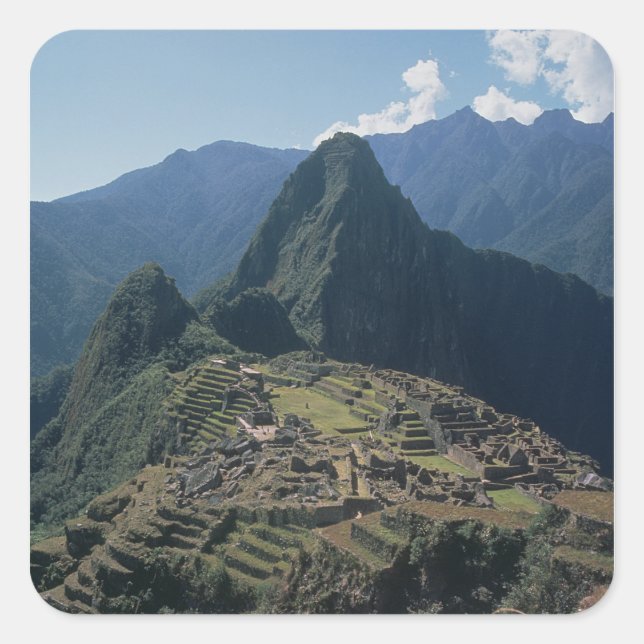 View of the citadel at Machu Picchu Square Sticker (Front)