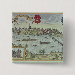 View of the city of Warsaw beside the river Vistul 15 Cm Square Badge