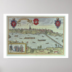 View of the city of Warsaw beside the river Vistul Poster