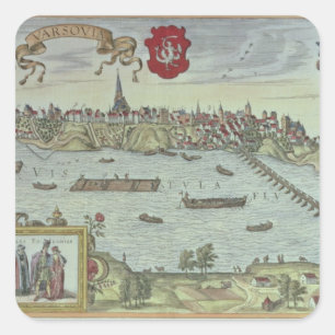 View of the city of Warsaw beside the river Vistul Square Sticker