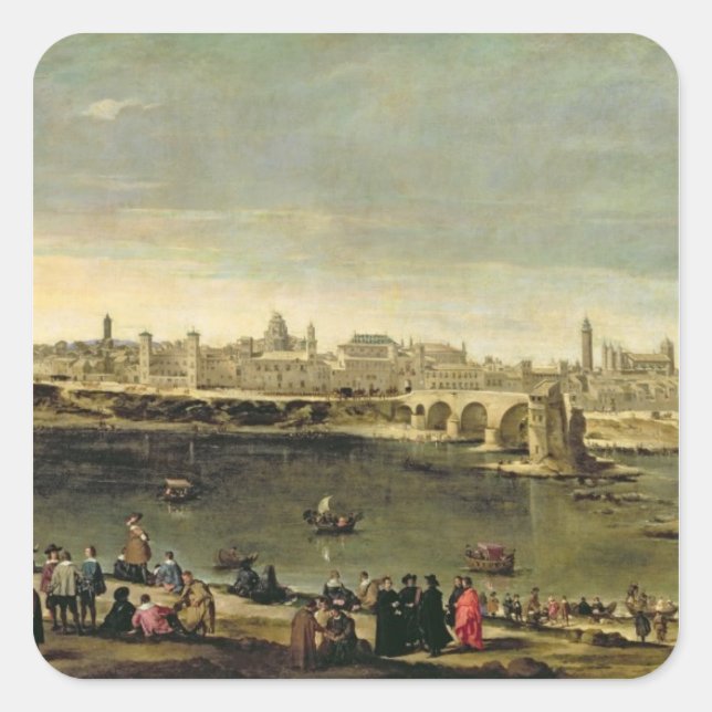 View of the City of Zaragoza Square Sticker (Front)