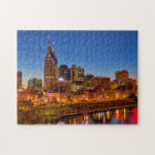 View of the city skyline at dusk