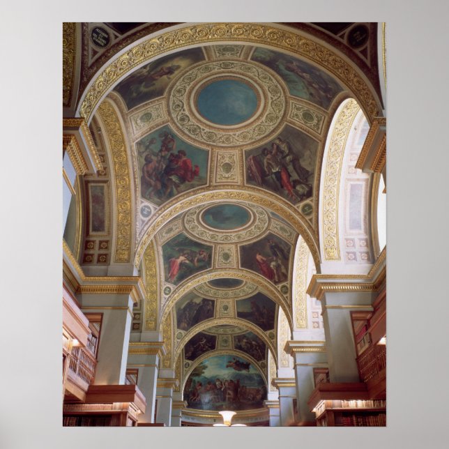 View of the coffered Library ceiling with gilded s Poster (Front)