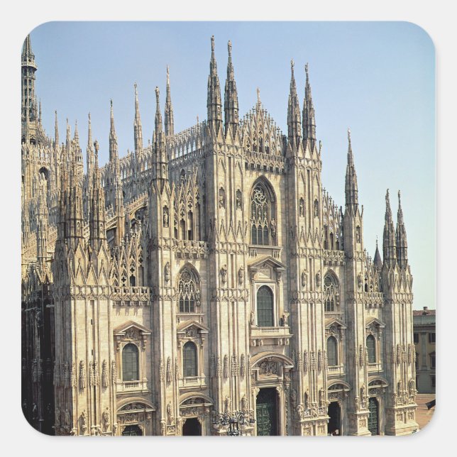 View of the facade, begun 1386 square sticker (Front)