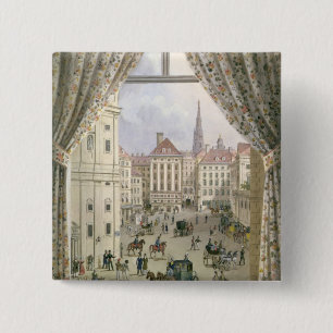 View of the Freyung, Vienna, 1825 (gouache on pape 15 Cm Square Badge