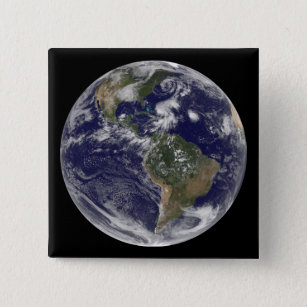 View of the full Earth and four storm systems 15 Cm Square Badge