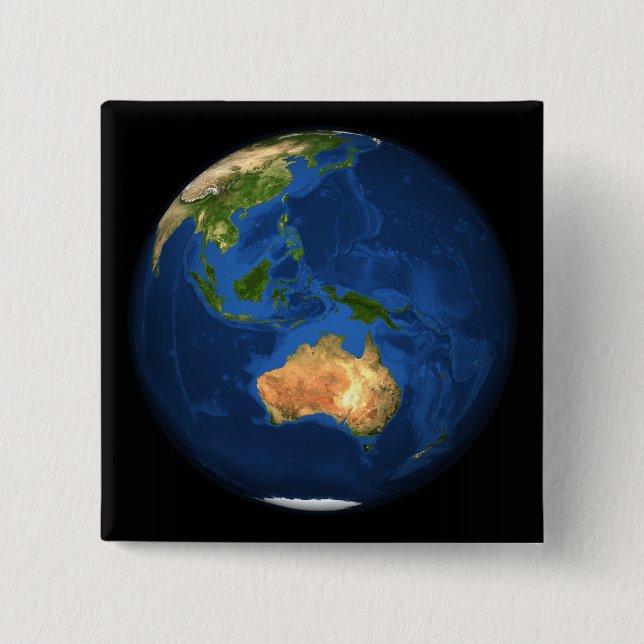 View of the full Earth showing Indonesia, Ocean 15 Cm Square Badge (Front)