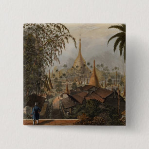 View of the Great Dagon Pagoda and Adjacent Scener 15 Cm Square Badge