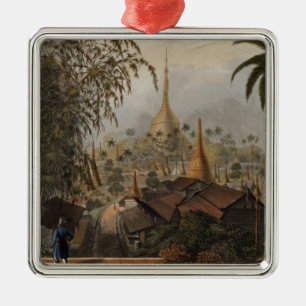 View of the Great Dagon Pagoda and Adjacent Scener Metal Ornament