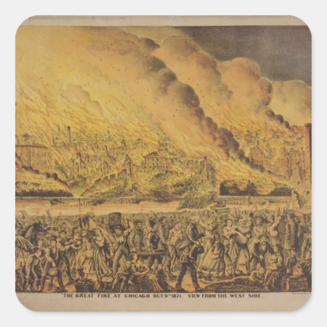 View of the Great Fire of Chicago Square Sticker (Front)