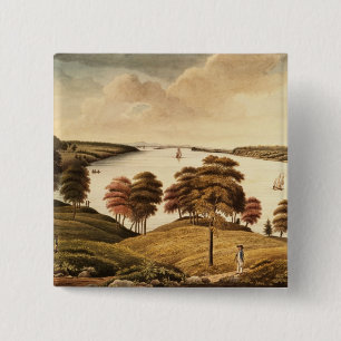 View of the Hudson River from Fort Knyphansen 15 Cm Square Badge