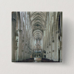 View of the interior looking east, begun 1230 15 cm square badge