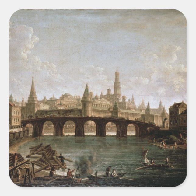 View of the Kremlin and the Kamenny Bridge Square Sticker (Front)