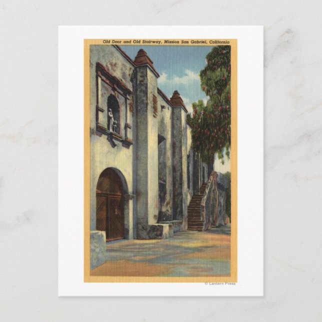 View of the Mission's Doors & Stairway Postcard (Front)