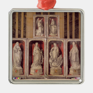 View of the panels of the closed altarpiece metal tree decoration