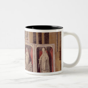 View of the panels of the closed altarpiece Two-Tone coffee mug