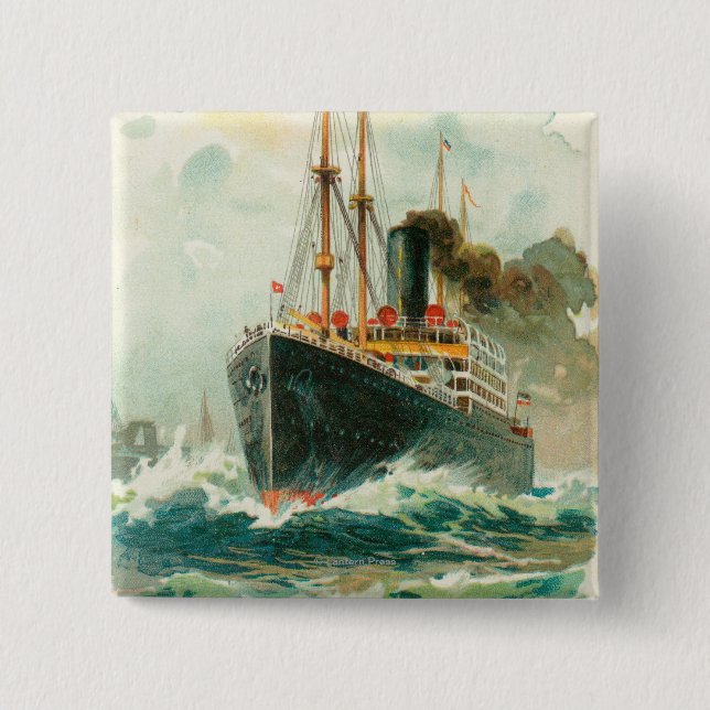 View of the Patricia at Sea, Hamburg-America 15 Cm Square Badge (Front)