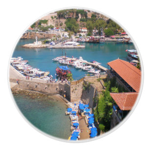 View of the port, beach Mermerly in city Antalya Ceramic Knob