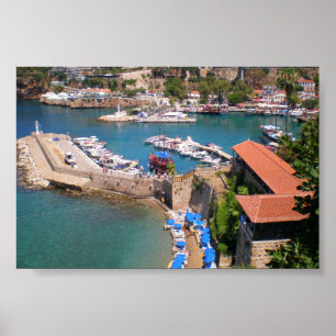 View of the port, beach Mermerly in city Antalya Poster