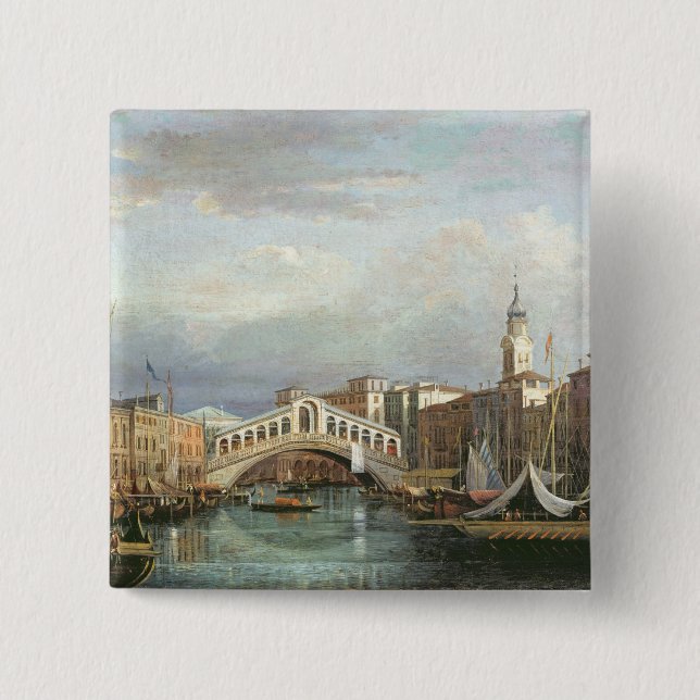 View of the Rialto Bridge in Venice 15 Cm Square Badge (Front)