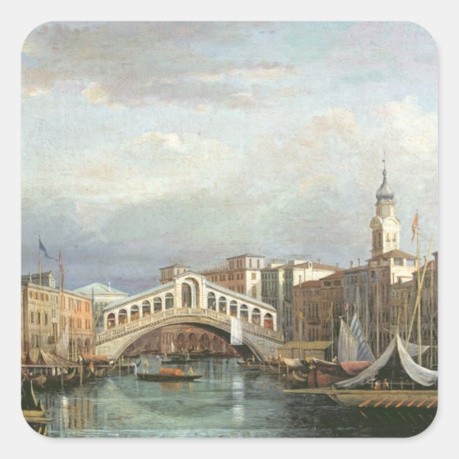 View of the Rialto Bridge in Venice Square Sticker (Front)
