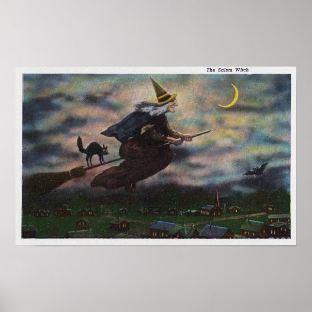 View of the Salem Witch on her Broom Poster (Front)