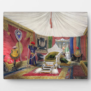 View of the tented room and ivory carved throne, i plaque