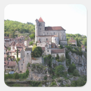 View of the village and the church (photo) 3 square sticker