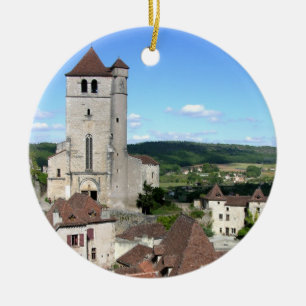 View of the village and the church (photo) ceramic ornament