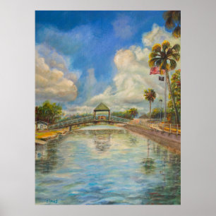View of the walking bridge from the lake poster