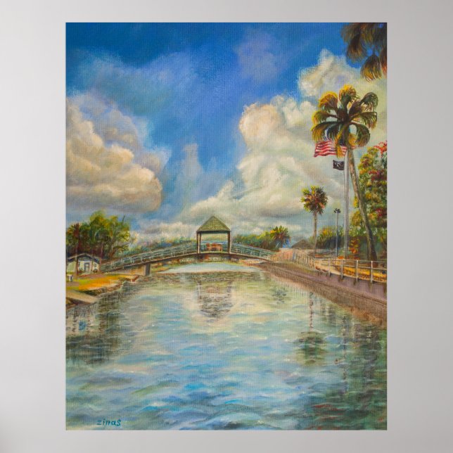 View of the walking bridge from the lake poster (Front)