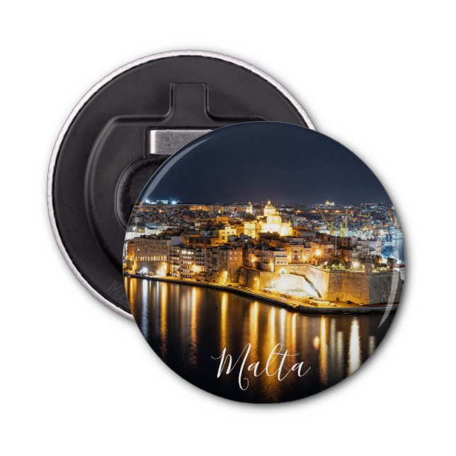 View of Three cities in Malta at night Bottle Opener (Front)