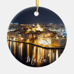 View of Three cities in Malta at night Ceramic Ornament