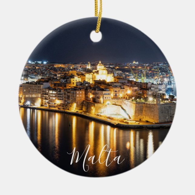 View of Three cities in Malta at night Ceramic Ornament (Front)